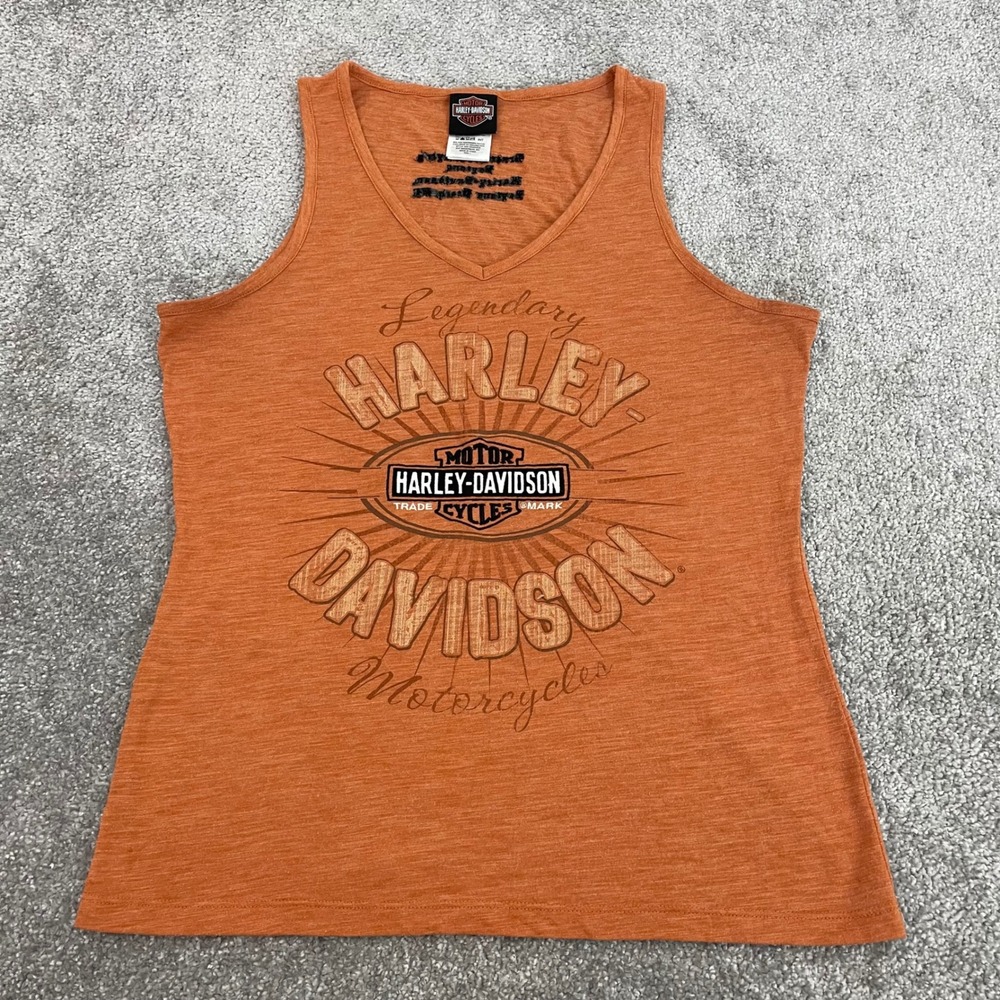 Harley-Davidson Tank Top Womens Large Orange Legendary Graphic Women Biker Moto